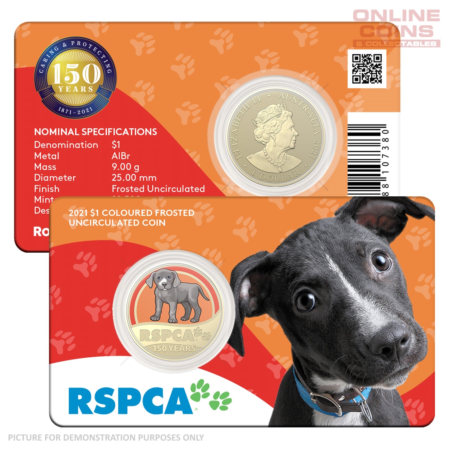 2021 $1 AIBr Coloured Uncirculated Carded Coin - RSPCA Dog