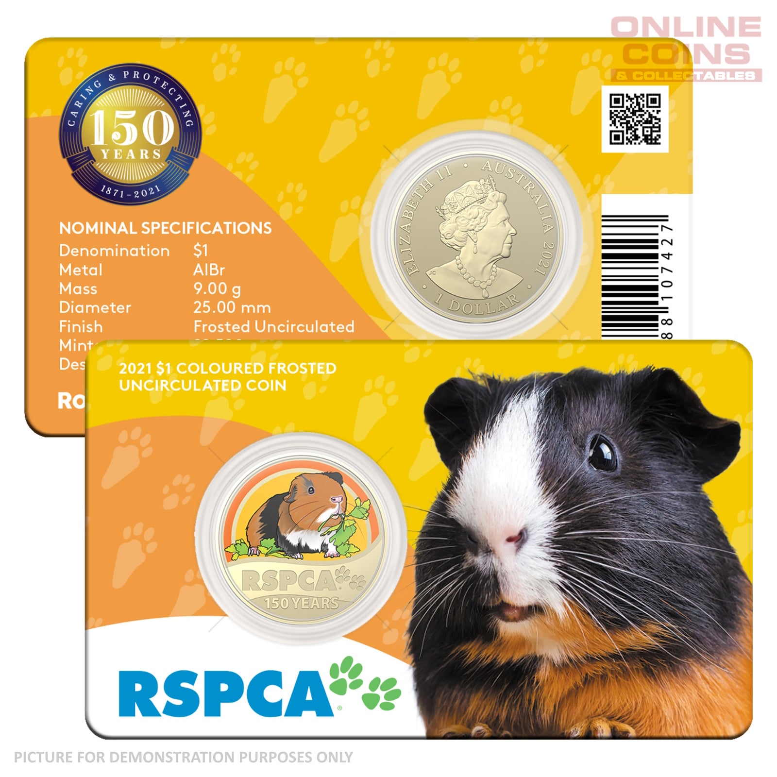 Pig Menu Coin 2021 $1 AlBr Coloured Uncirculated Carded Coin - RSPCA Guinea Pig ...