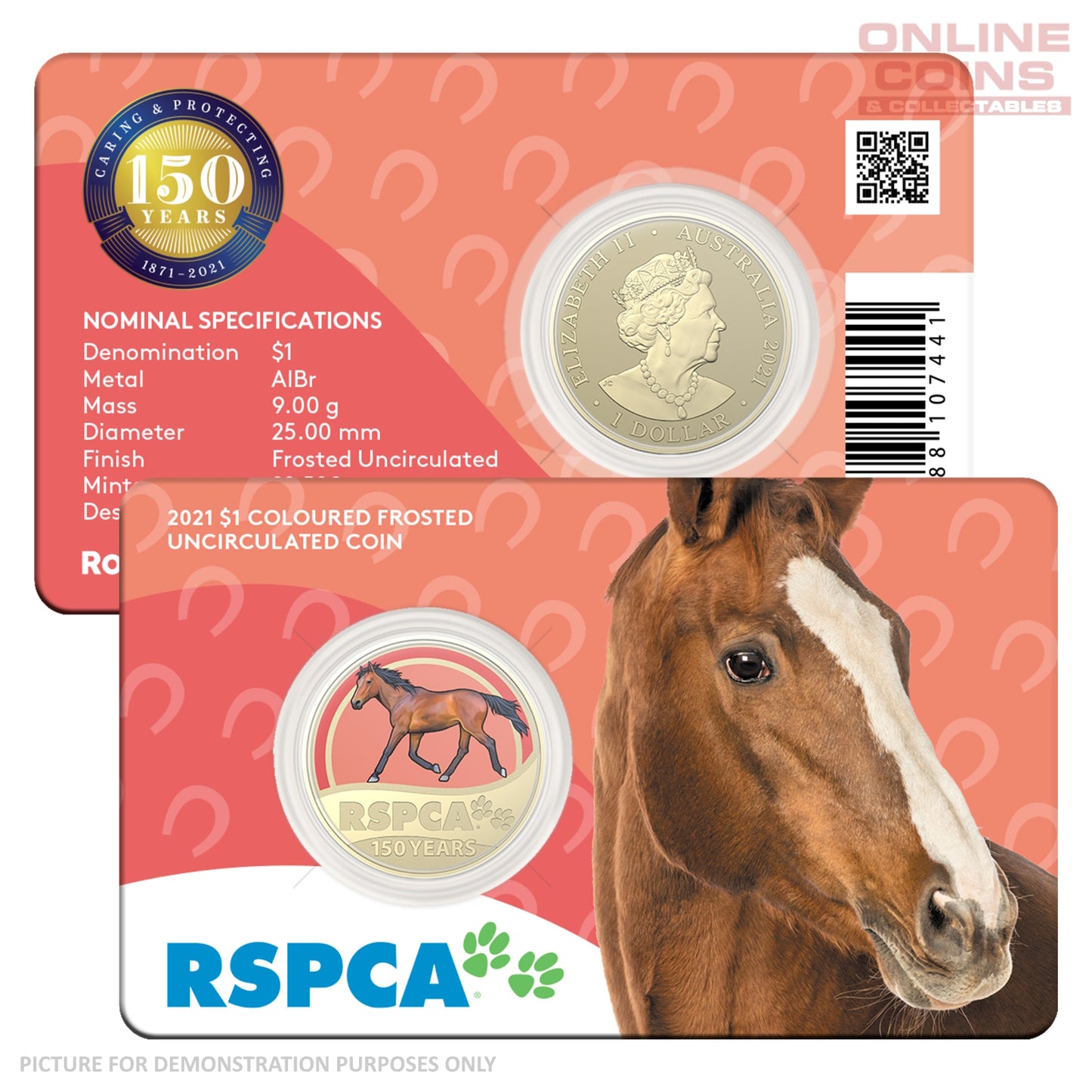 2021 $1 AlBr Coloured Uncirculated Carded Coin - RSPCA Horse