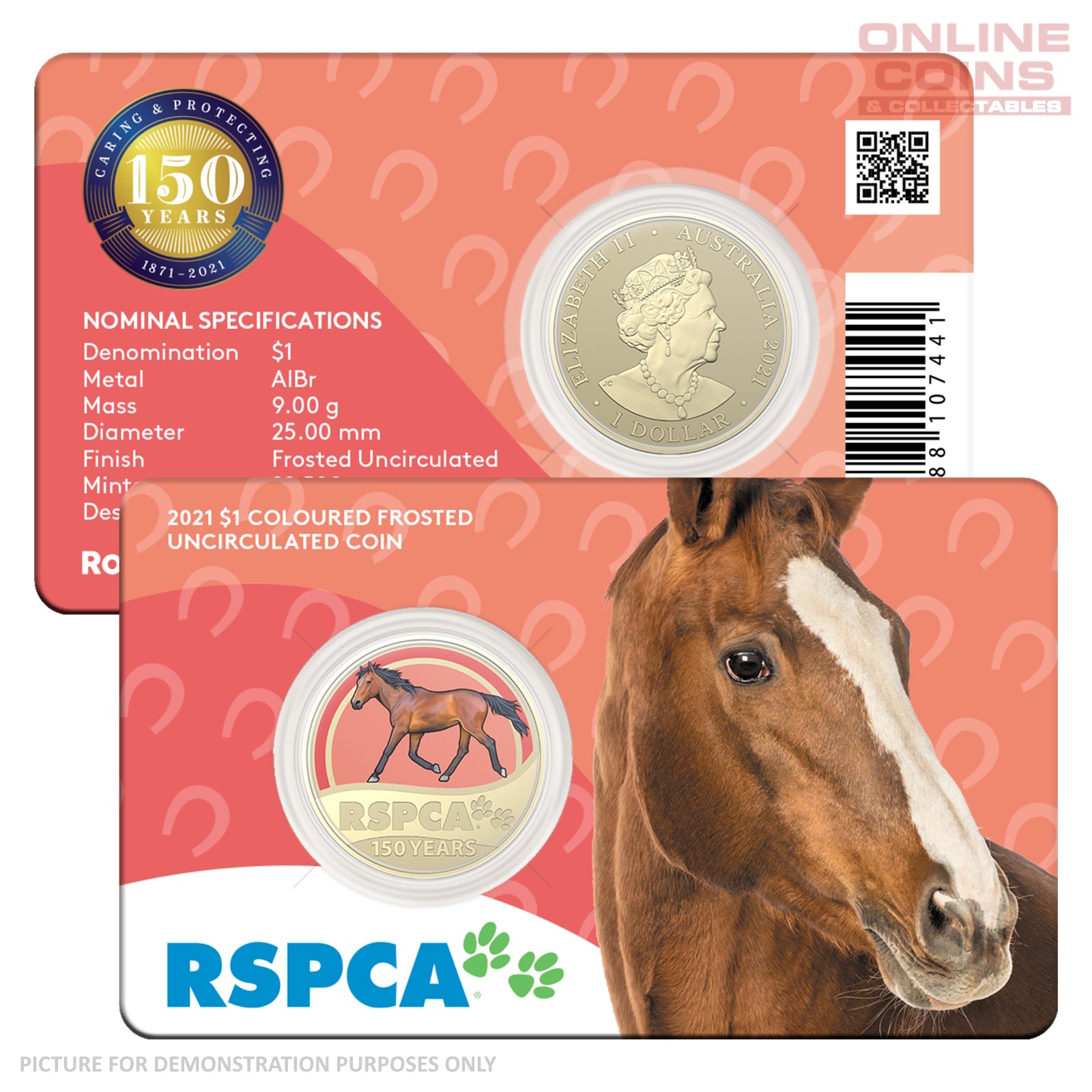2021 $1 AlBr Coloured Uncirculated Carded Coin - RSPCA Horse