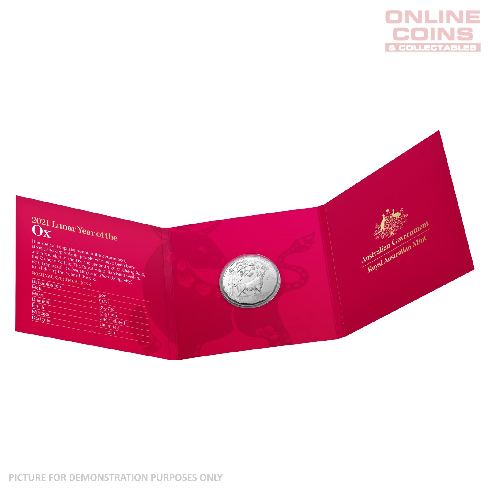 2021 50c CuNi Uncirculated Tetra-Decagon Carded Coin - Lunar Year of t ...