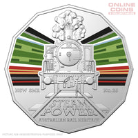 2022 50c CuNi Coloured Uncirculated Carded Coin – NSW South Maitland Railways 10 Class No.25