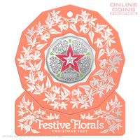 2023 50c CuNi Coloured Uncirculated Carded Coin - Christmas Decoration Festive Floral ORANGE