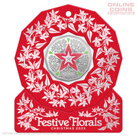 2023 50c CuNi Coloured Uncirculated Carded Coin - Christmas Decoration Festive Floral RED