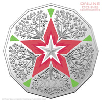 2023 50c CuNi Coloured Uncirculated Carded Coin - Christmas Decoration Festive Floral RED