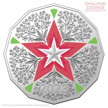 2023 50c CuNi Coloured Uncirculated Carded Coin - Christmas Decoration Festive Floral GREEN