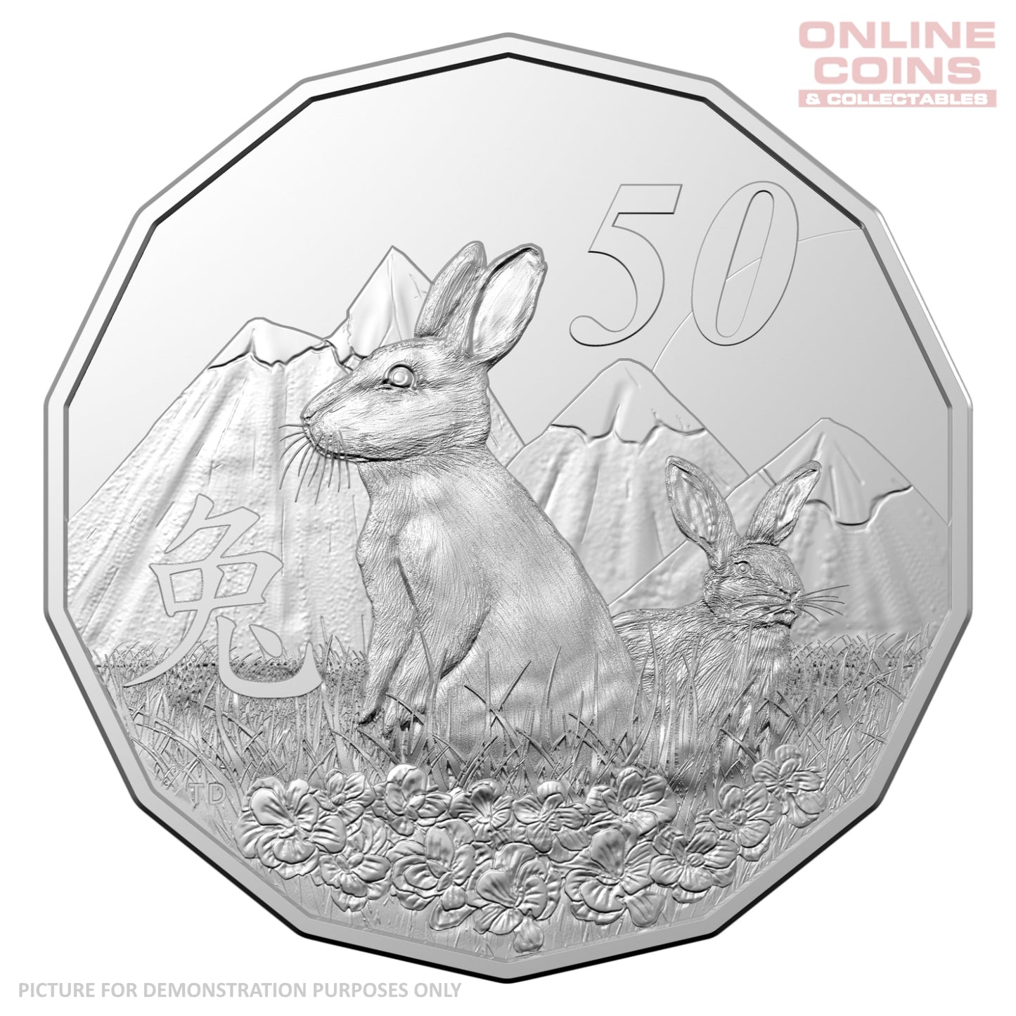 2023 50c CuNi Uncirculated Tetra-Decagon Carded Coin – Year of the Rabbit
