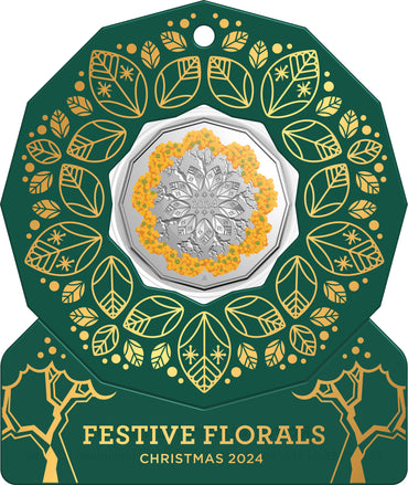 2024 50c CuNi Coloured Uncirculated Carded Coin - Christmas Decoration Festive Floral SET OF 5