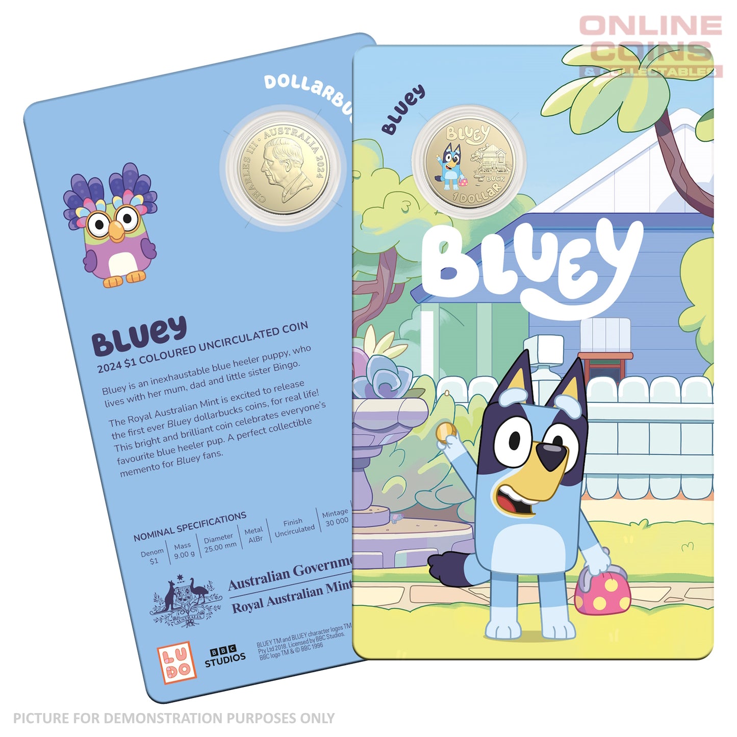 2024 $1 AlBr Coloured Uncirculated Carded Coin - Blue Dollarbucks - BLUEY