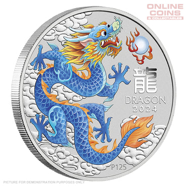 2024 PERTH MINT STAMP & COIN SHOW SPECIAL - Blue Dragon 1oz Silver Coloured Coin in Card