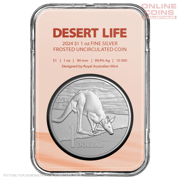 2024 RAM Kangaroo Series 1oz Frosted Silver Uncirculated Coin - Desert Life