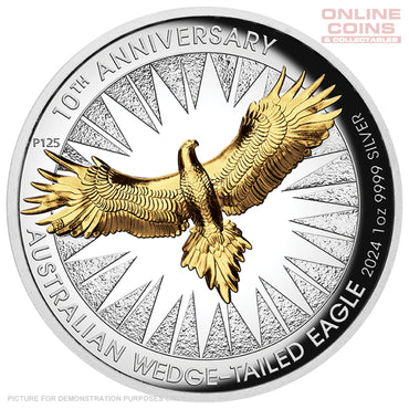 2024 Perth Mint 1oz Silver Proof High Relief GILDED Coin - Wedge-Tailed Eagle 10th Anniversary