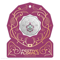 2025 RAM 50c Coloured Uncirculated Coin - Christmas Festive Florals - PURPLE Packaging