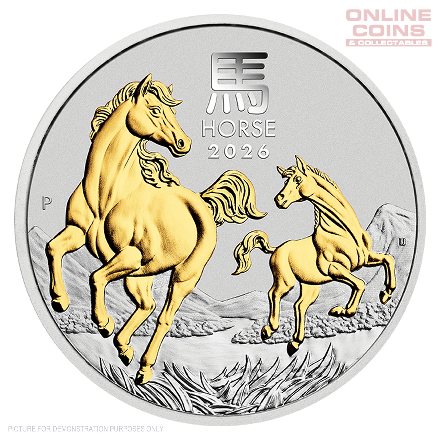 2026 Perth Mint 1oz Silver Gilded Coin - Year of the Horse