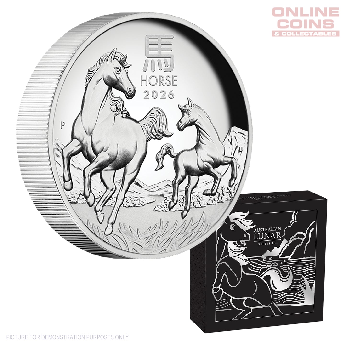 2026 Perth Mint 1oz Silver Proof High Relief Coin - Year of the Horse