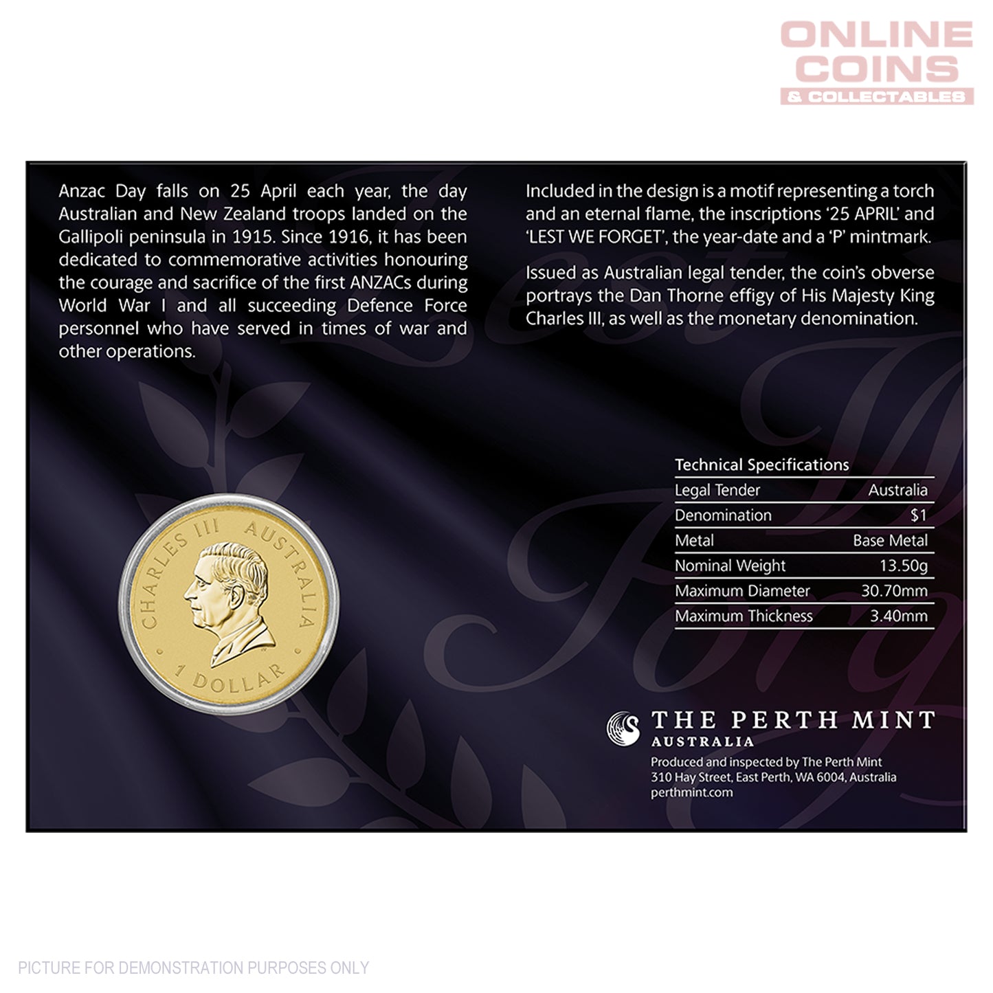 2026 Perth Mint ANZAC Day $1 Coin in Card
