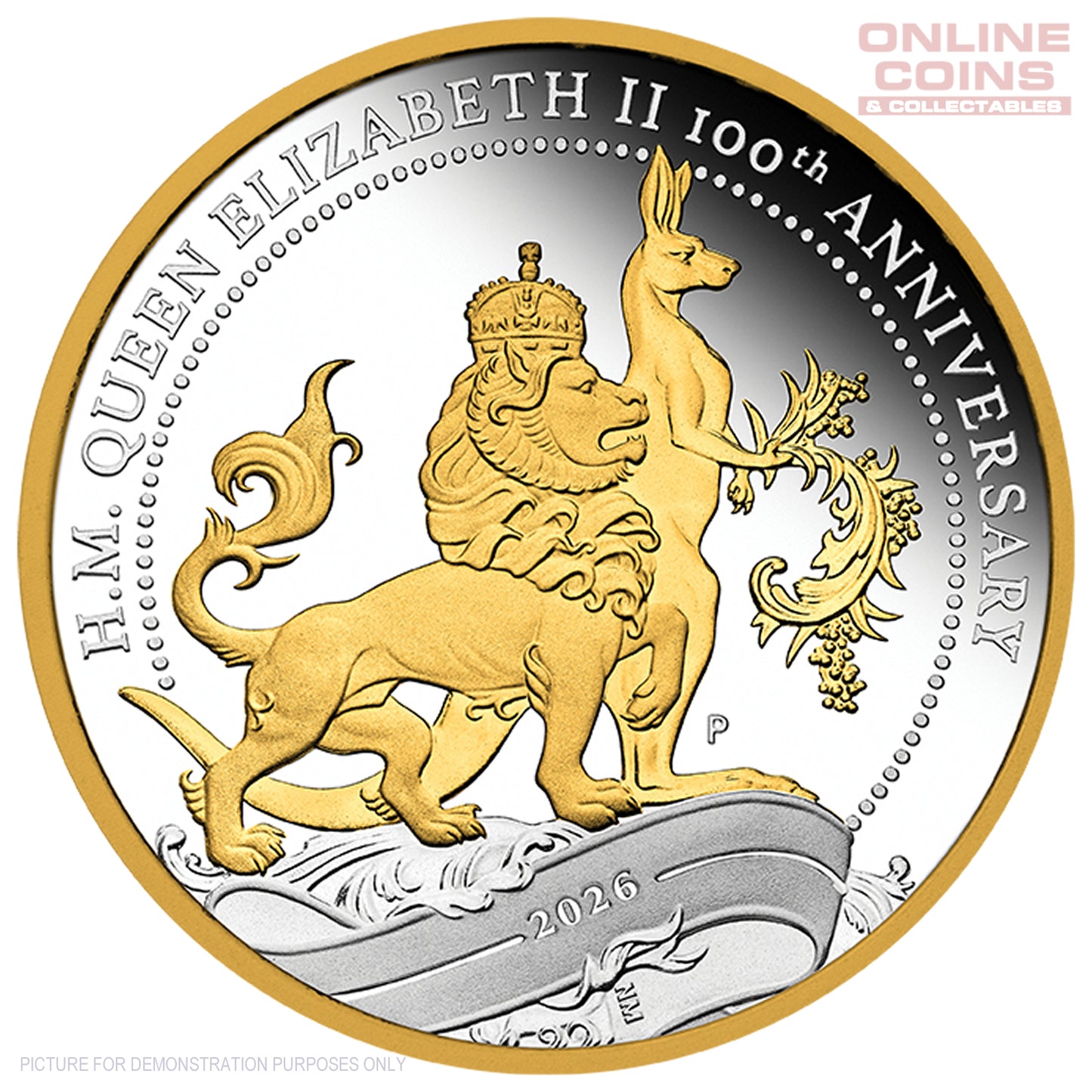 2026 Perth Mint QEII 100th Bday Florin 1oz Silver Proof Gilded Coin