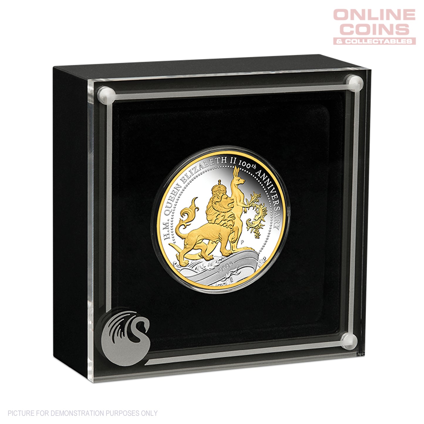 2026 Perth Mint QEII 100th Bday Florin 1oz Silver Proof Gilded Coin