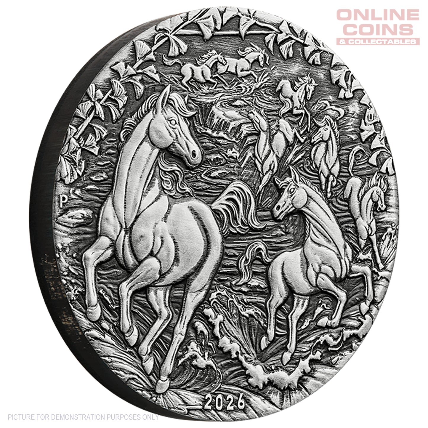 2026 Perth Mint 2oz Silver Aniqued Coin - Australian Lunar Series III – Year of the Horse