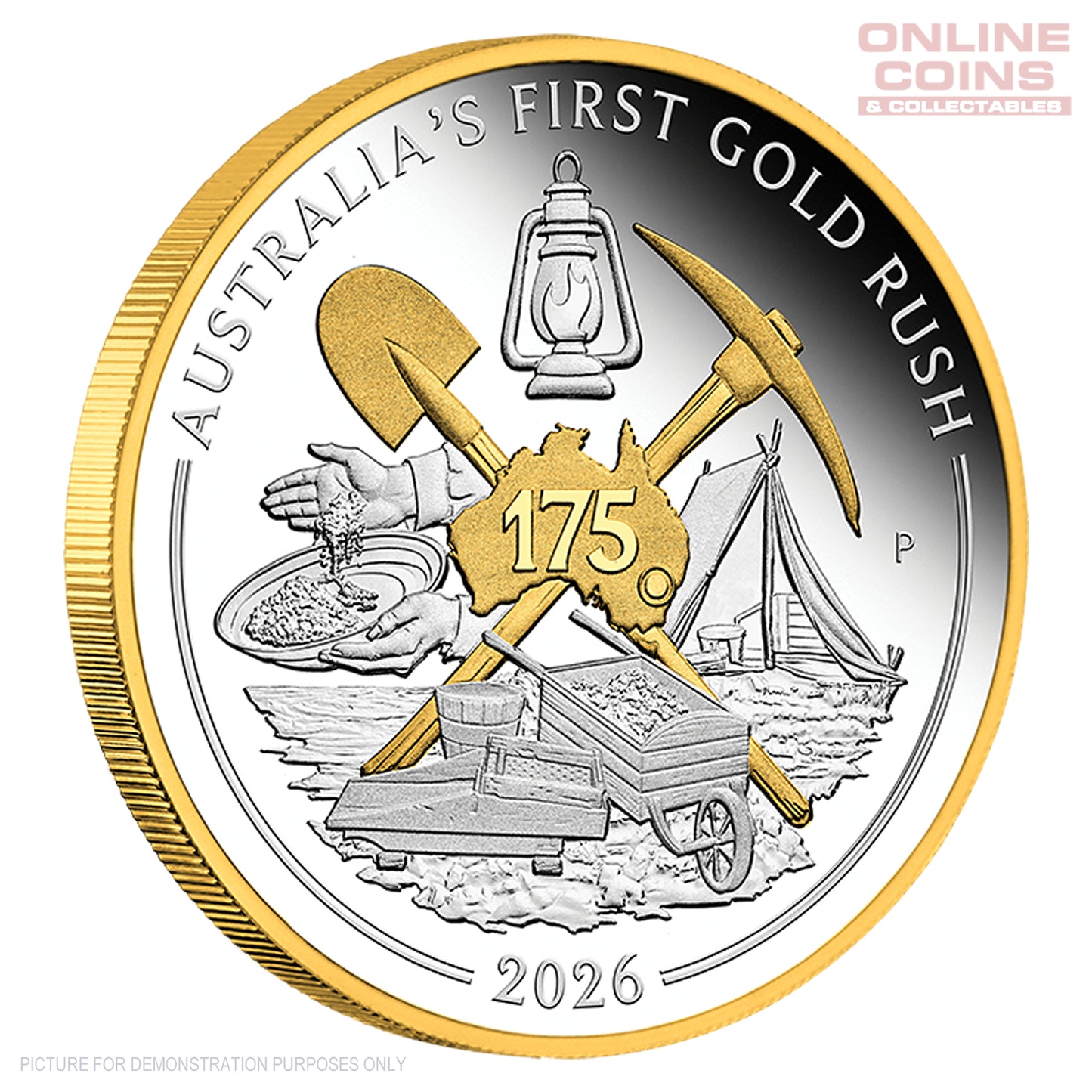 2026 Perth Mint 1oz Silver Proof Gilded Coin - First Gold Rush 175th Anniversary