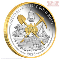 2026 Perth Mint 1oz Silver Proof Gilded Coin - First Gold Rush 175th Anniversary