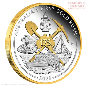 2026 Perth Mint 1oz Silver Proof Gilded Coin - First Gold Rush 175th Anniversary