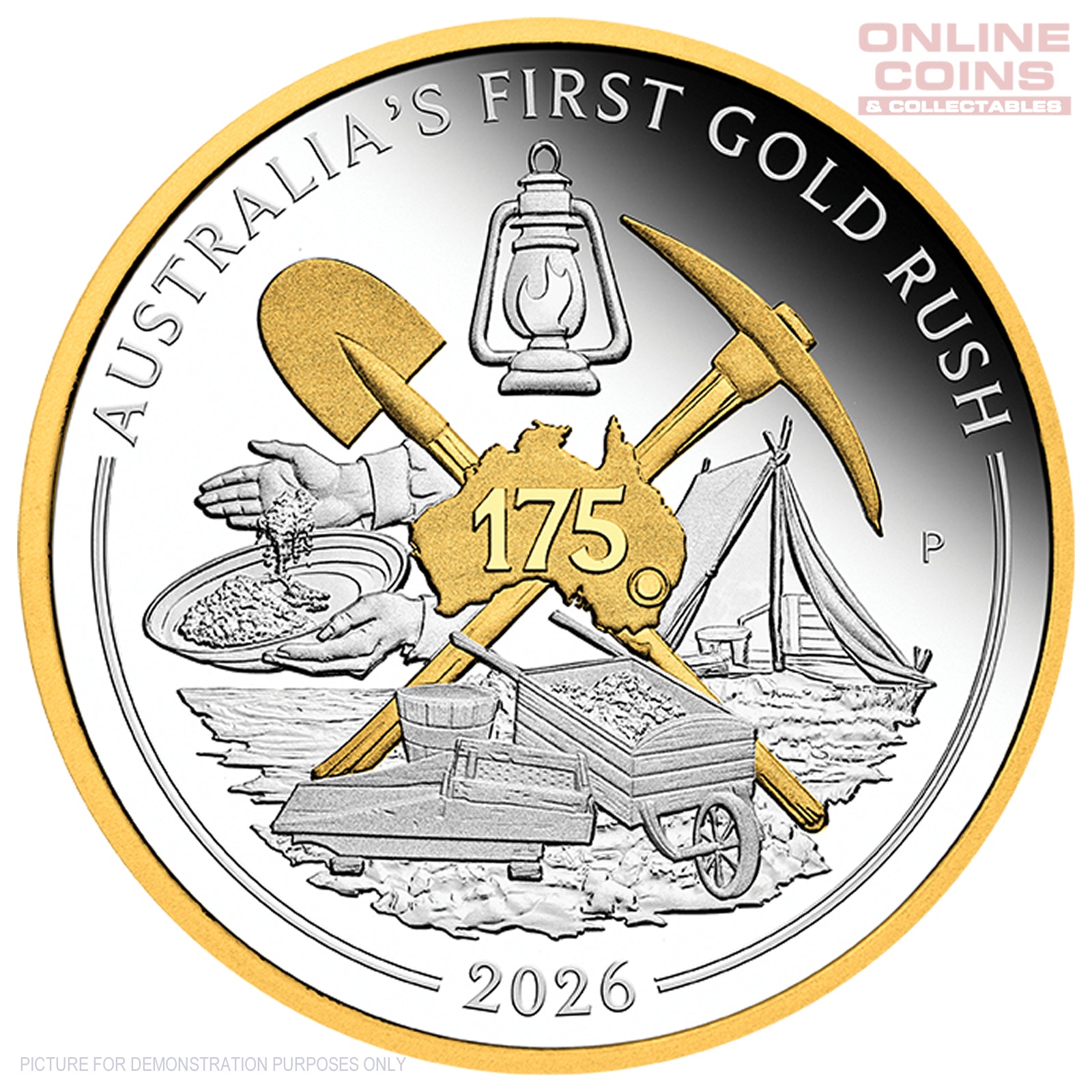 コレクション Perthmint 1/20oz 2026 24k 2026 Perth Mint 1oz Silver Proof Gilded Coin - First Gold Rush