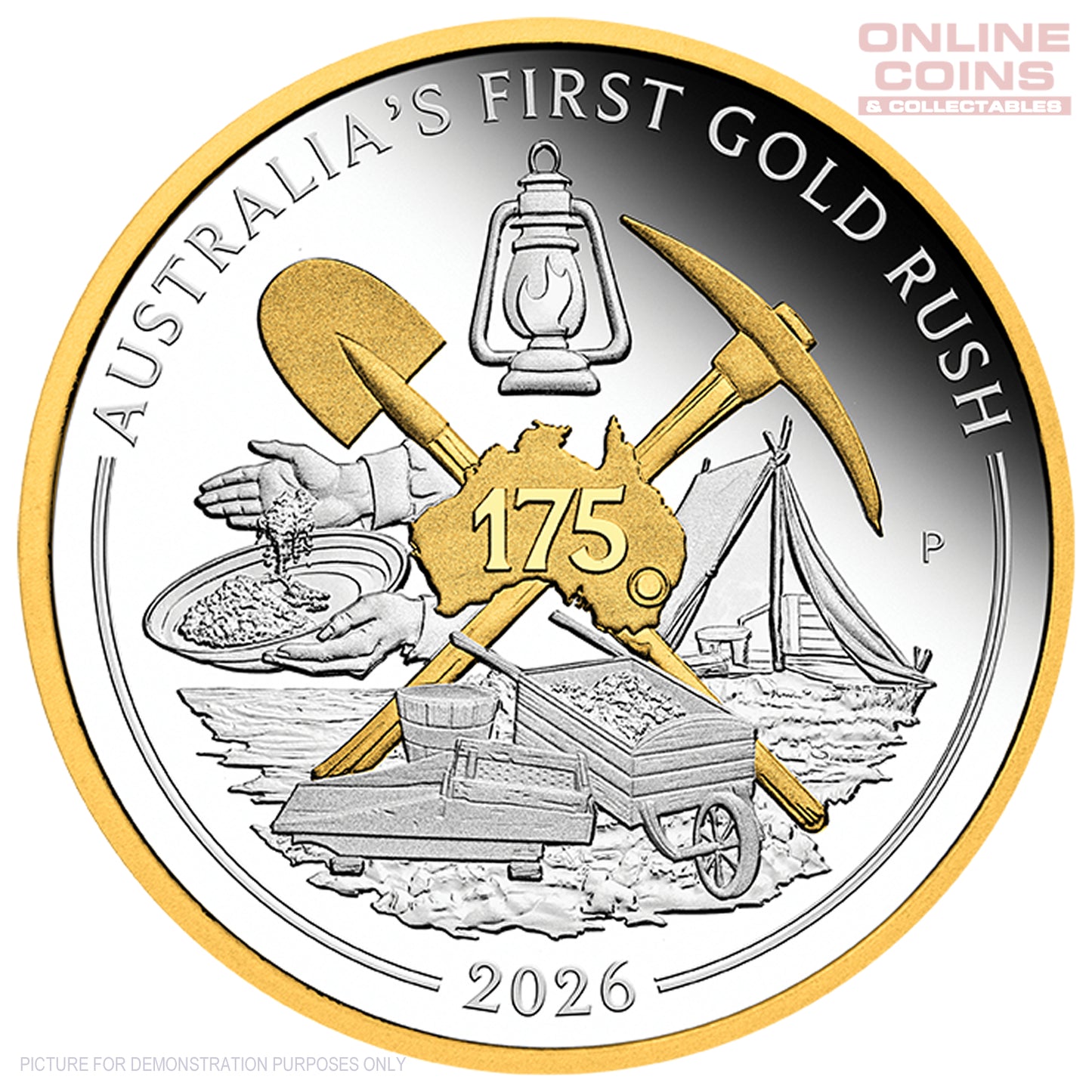 2026 Perth Mint 1oz Silver Proof Gilded Coin - First Gold Rush 175th Anniversary