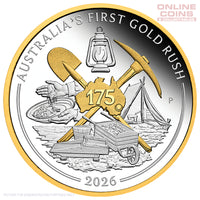 2026 Perth Mint 1oz Silver Proof Gilded Coin - First Gold Rush 175th Anniversary