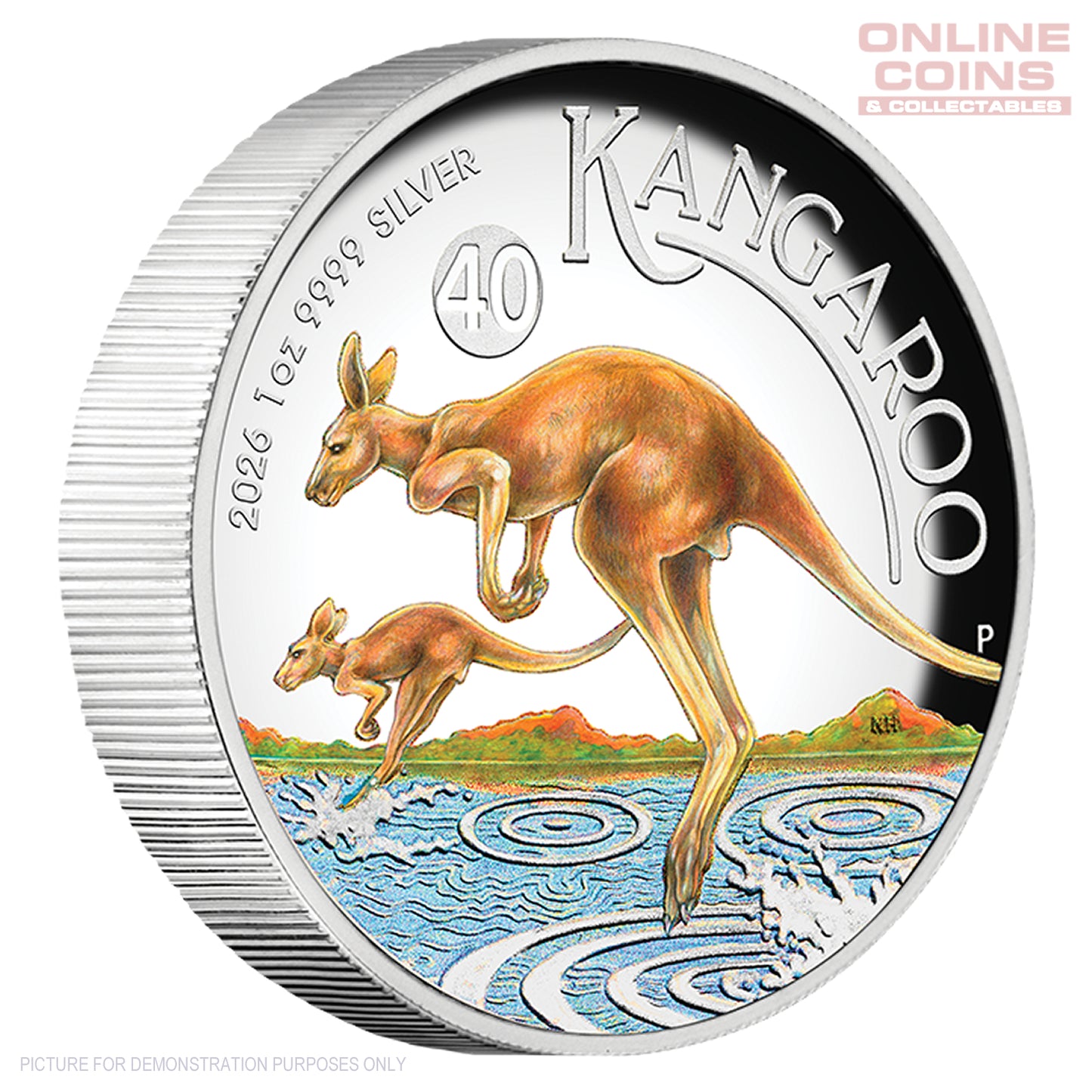 2026 Perth Mint 1oz Silver Proof High Relief Coloured Coin - Australian Kangaroo