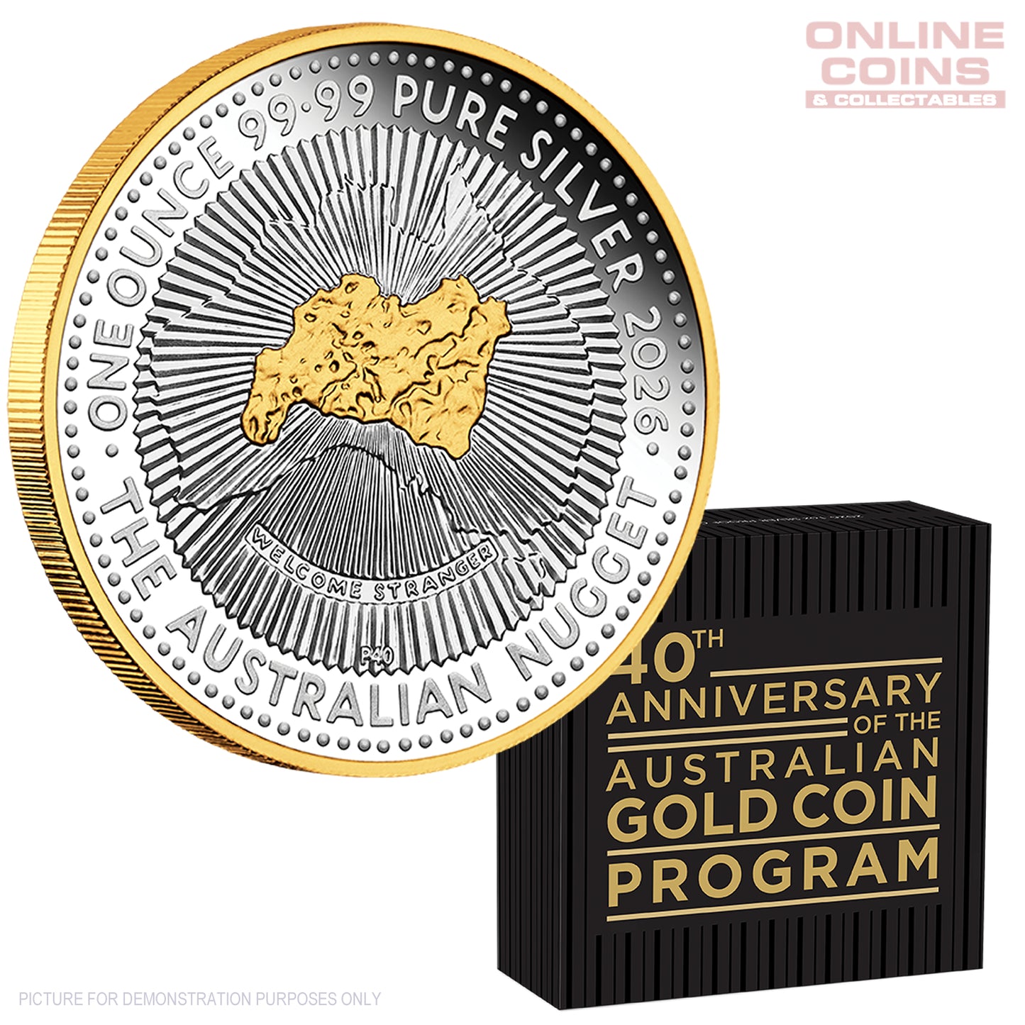2026 Perth Mint 1oz Silver Proof Gilded Coin - 40t h Anniversary of the Australian Nugget