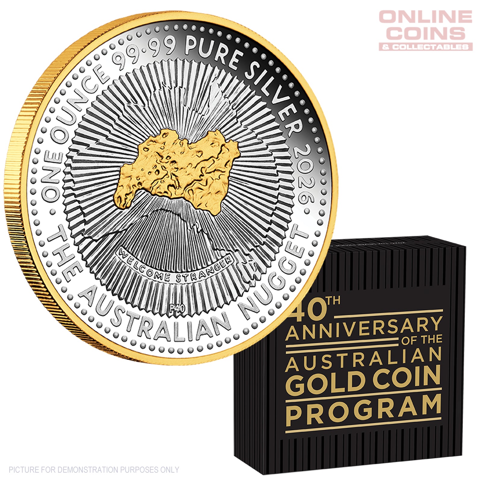 2026 Perth Mint 1oz Silver Proof Gilded Coin - 40t h Anniversary of the Australian Nugget