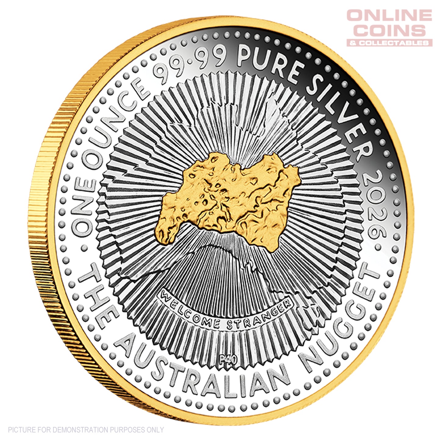 2026 Perth Mint 1oz Silver Proof Gilded Coin - 40t h Anniversary of the Australian Nugget