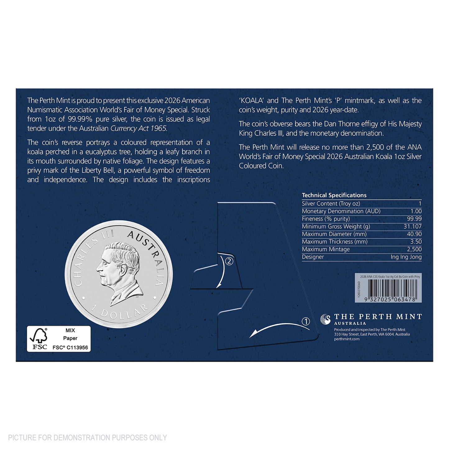 2026 Perth Mint Australian Koala with Liberty Bell Privy 1oz Silver Coloured Coin - ANA Coin Show