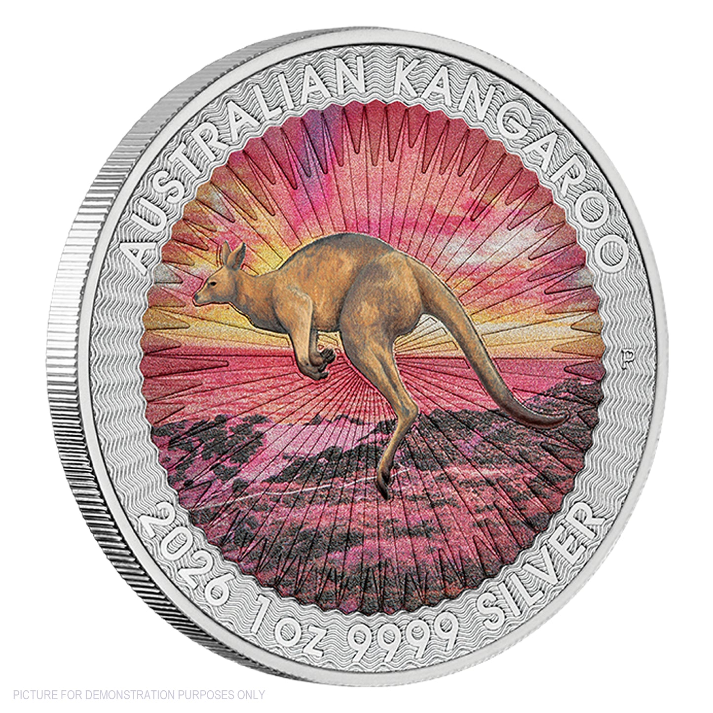 2026 Perth Mint 1oz Silver Coloured Coin in Card - Sundowner Red Kangaroo