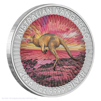 2026 Perth Mint 1oz Silver Coloured Coin in Card - Sundowner Red Kangaroo