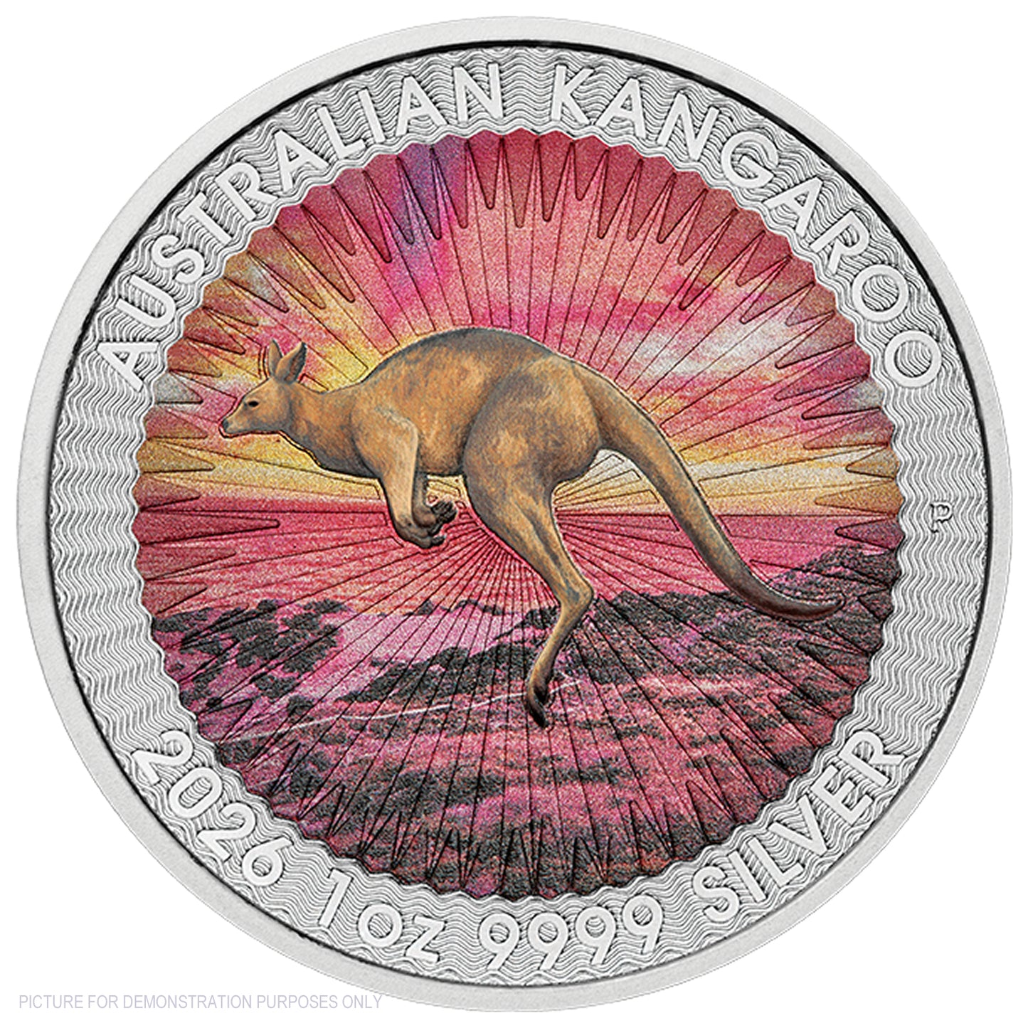 2026 Perth Mint 1oz Silver Coloured Coin in Card - Sundowner Red Kangaroo