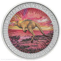 2026 Perth Mint 1oz Silver Coloured Coin in Card - Sundowner Red Kangaroo