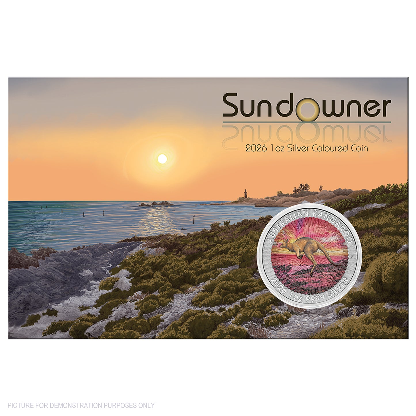 2026 Perth Mint 1oz Silver Coloured Coin in Card - Sundowner Red Kangaroo