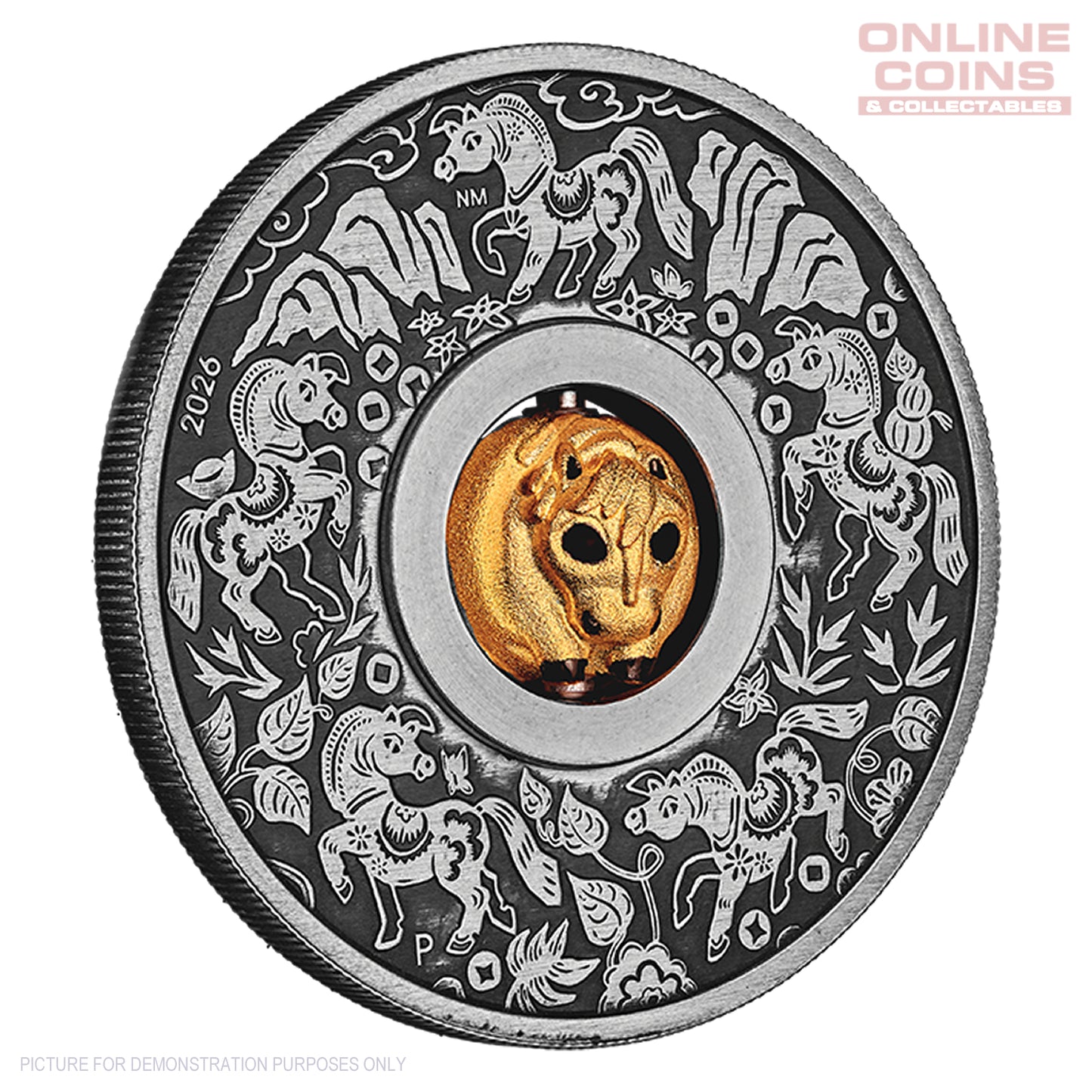 2026 Perth Mint Year of the Horse Rotating Bead Silver Antiqued Coin
