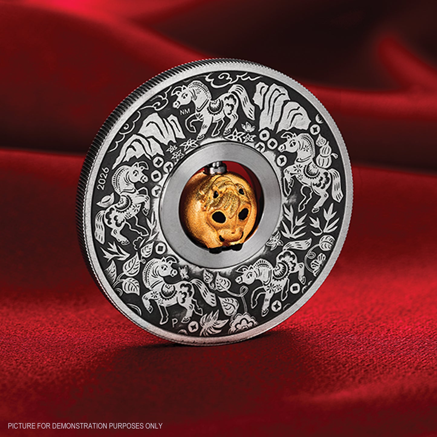 2026 Perth Mint Year of the Horse Rotating Bead Silver Antiqued Coin