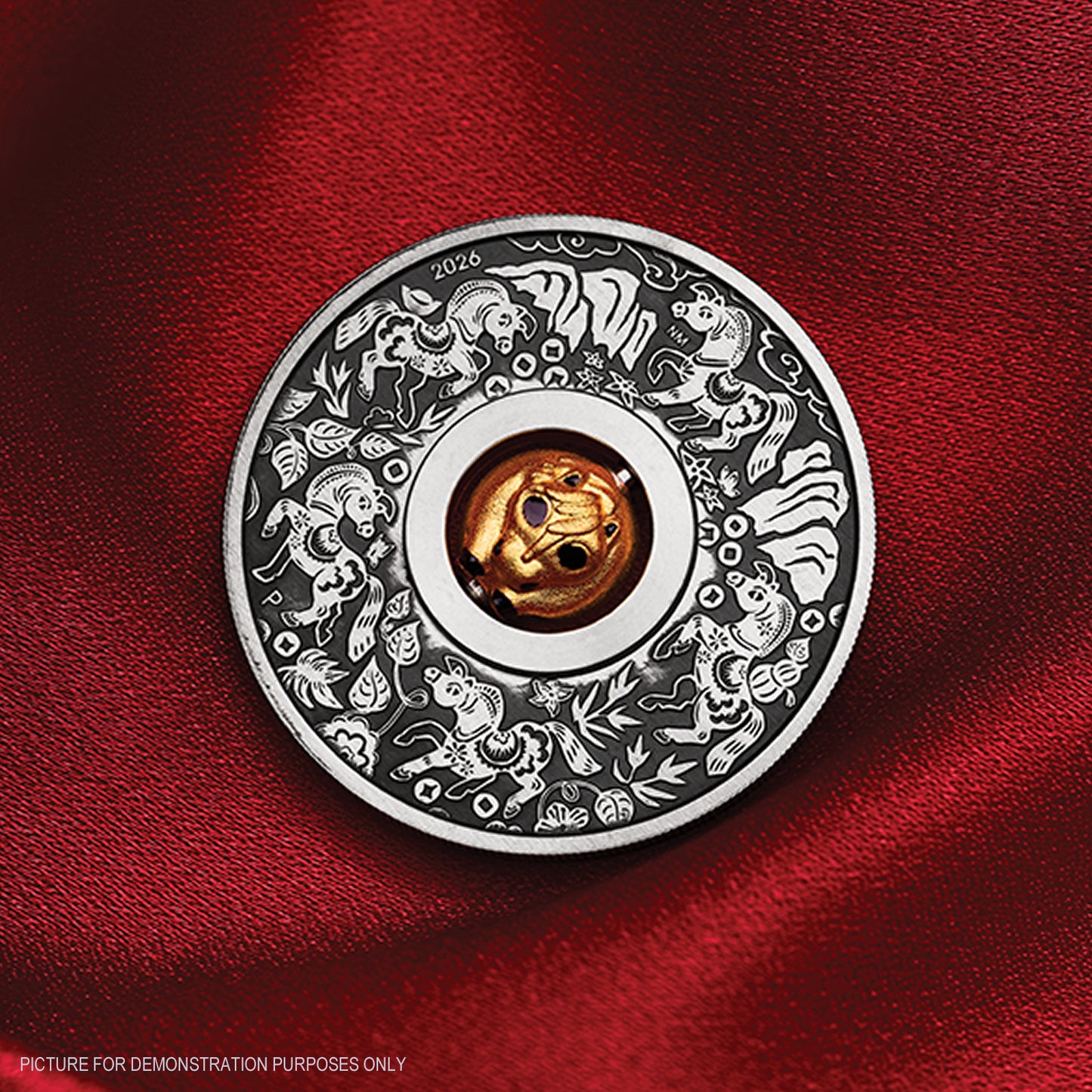 2026 Perth Mint Year of the Horse Rotating Bead Silver Antiqued Coin