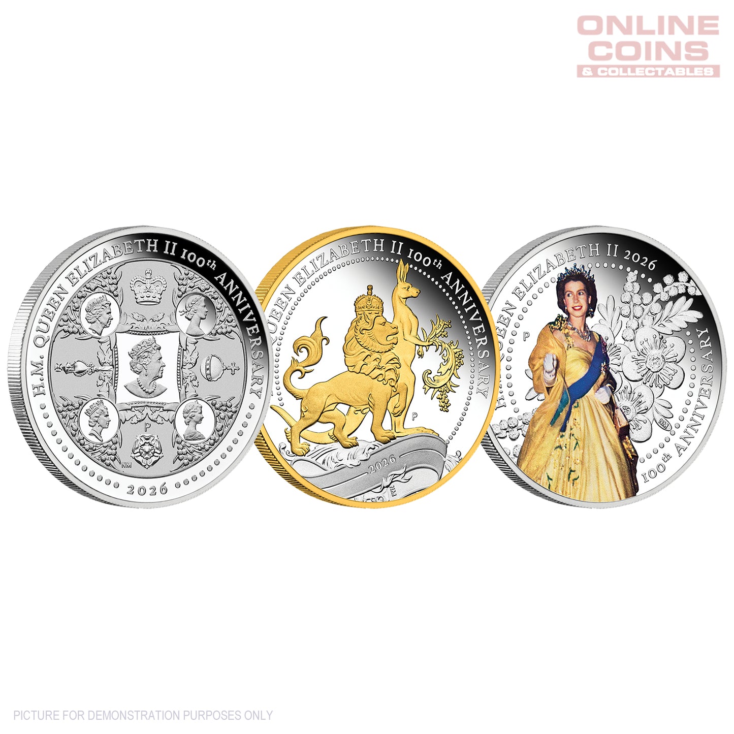 2026 Perth Mint Queen EII 100th Birthday 1oz Silver Proof 3-Coin Set