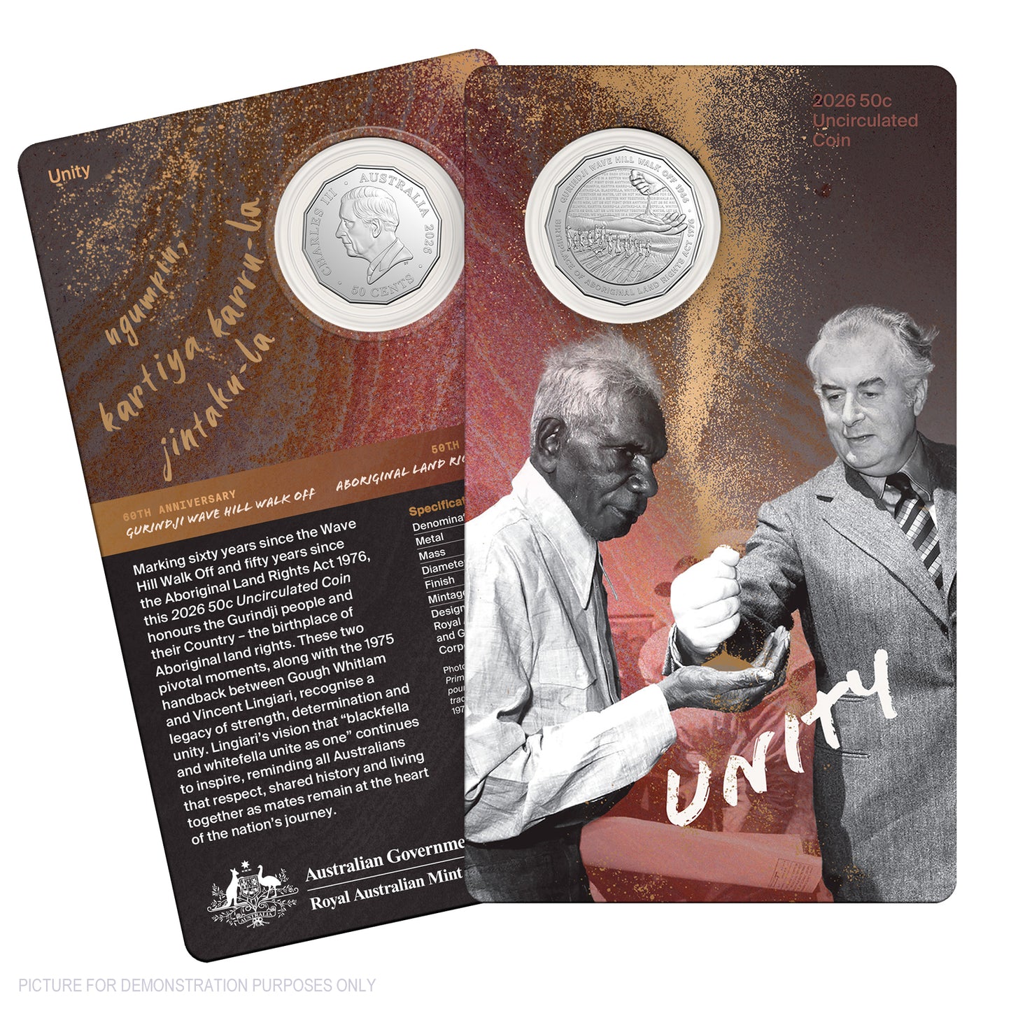 2026 RAM 50c Uncirculated Coin - Wave Hill Walk Off & Aboriginal Land Rights 50th