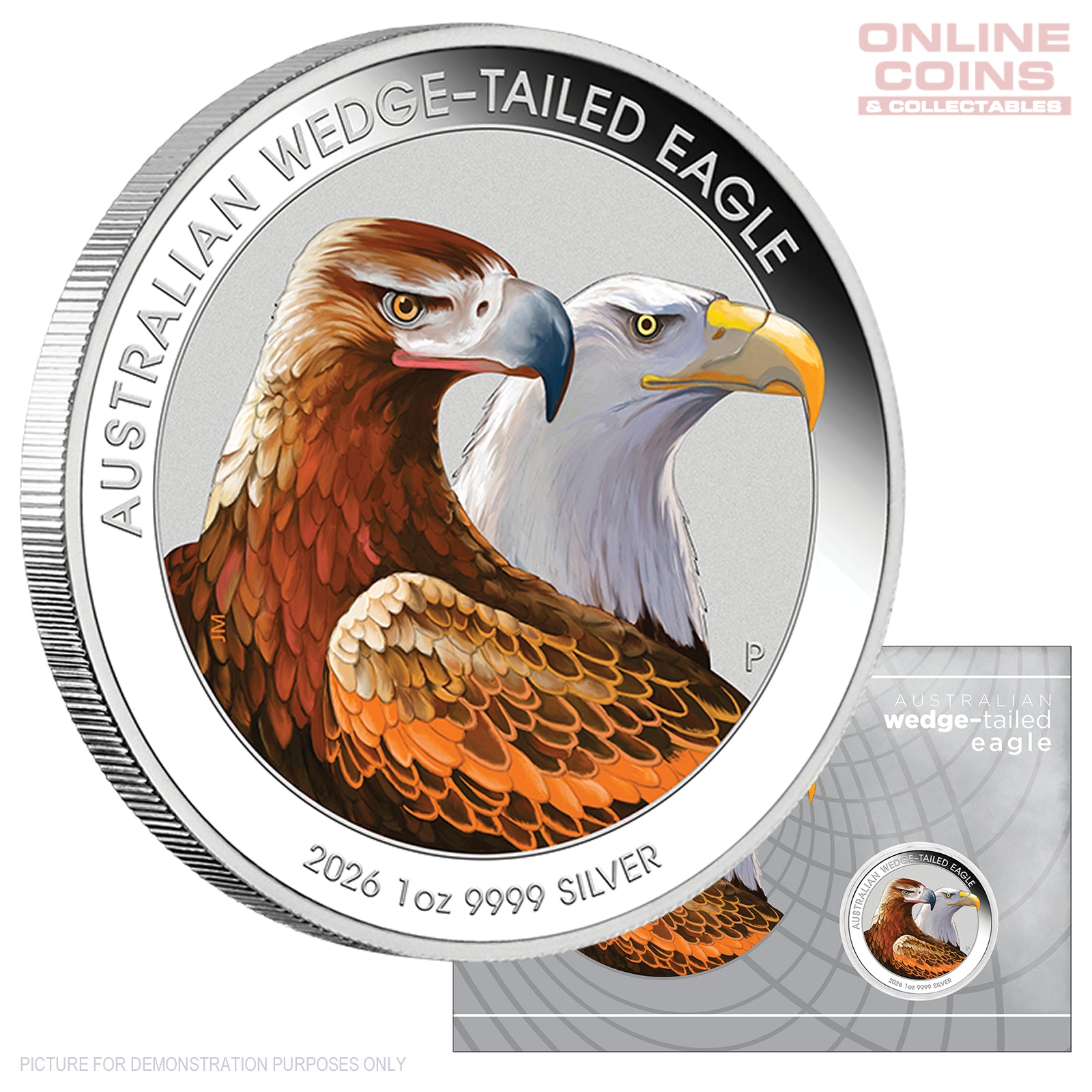 2026 Perth Mint 1oz Silver Coloured Coin in Card - Australian Wedge-Tailed Eagle