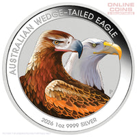 2026 Perth Mint 1oz Silver Coloured Coin in Card - Australian Wedge-Tailed Eagle