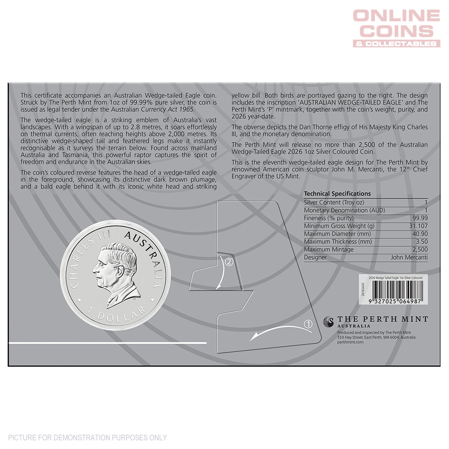 2026 Perth Mint 1oz Silver Coloured Coin in Card - Australian Wedge-Tailed Eagle