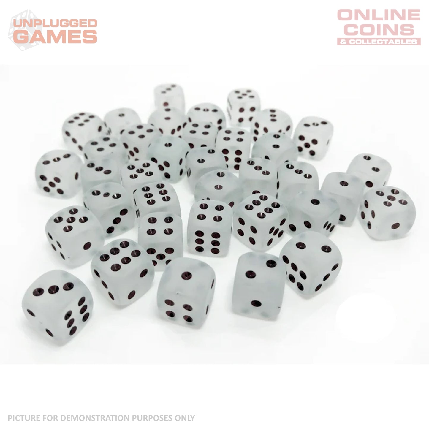 CHESSEX D6 Dice 12mm (36) - Frosted Clear/Black Block