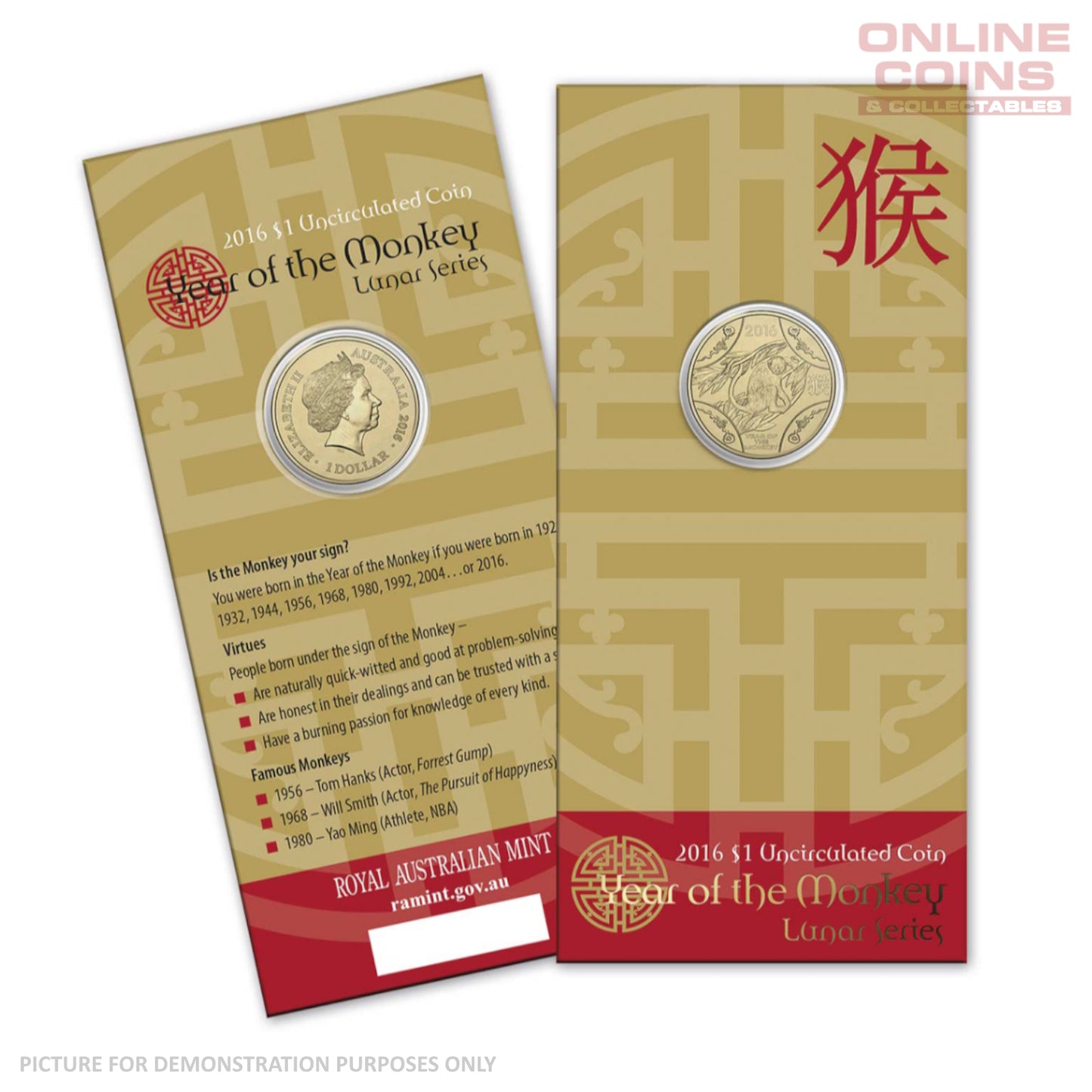 2016 $1 Uncirculated Carded Coin - Year of the Monkey