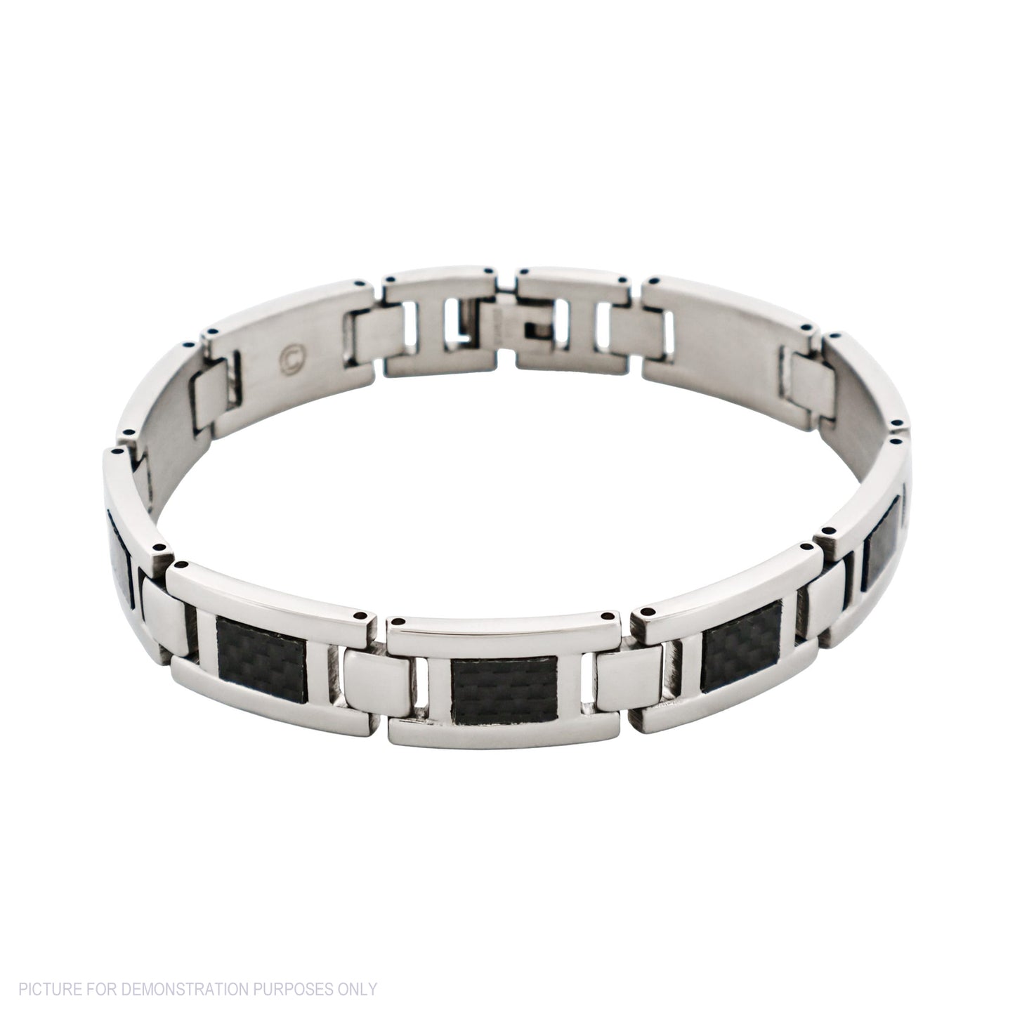 Cudworth Polished Stainless Steel Bracelet with Black Carbon Fibre Inlay